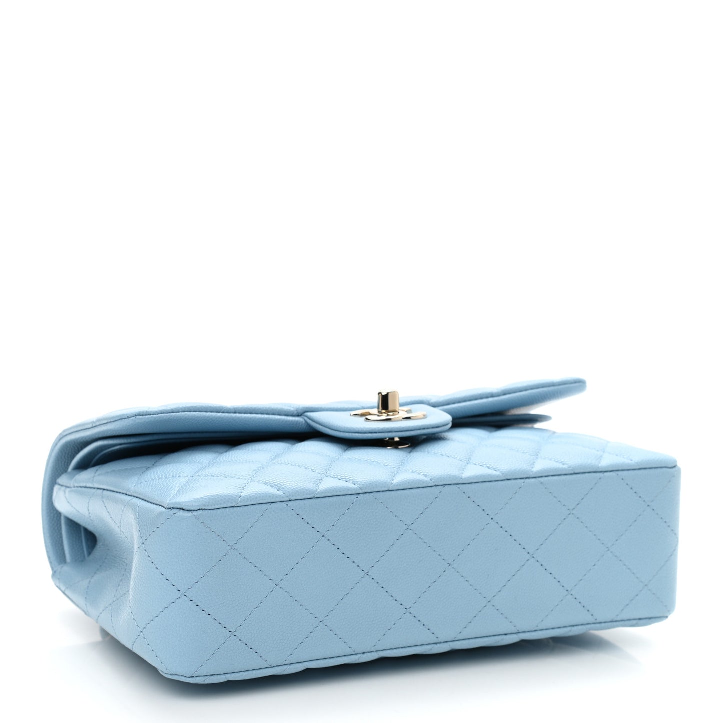 Caviar Quilted Small Double Flap Light Blue