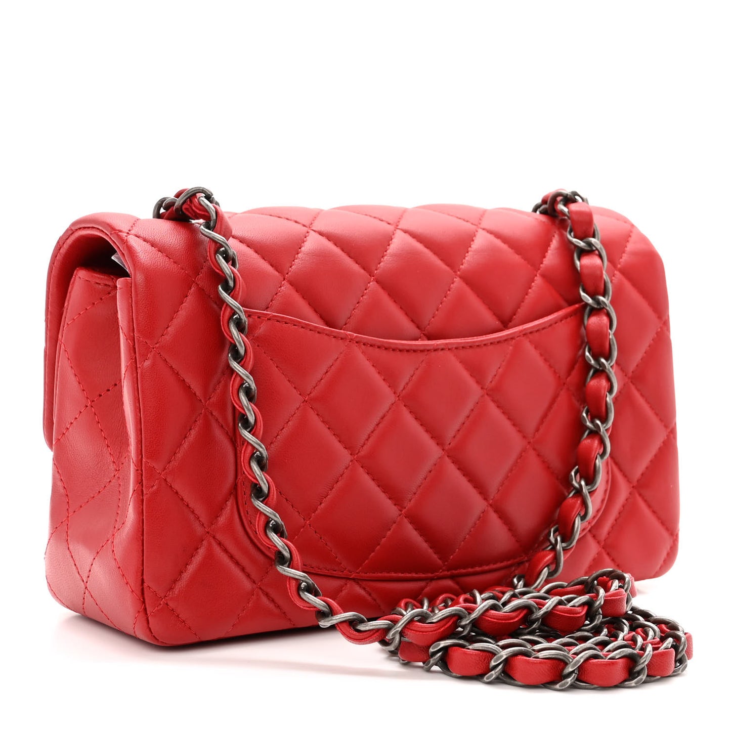 Lambskin Quilted Mini Rectangular Flap Red