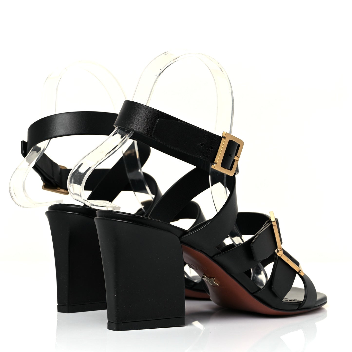 Calfskin Double D 70mm Sandals 36.5 Black