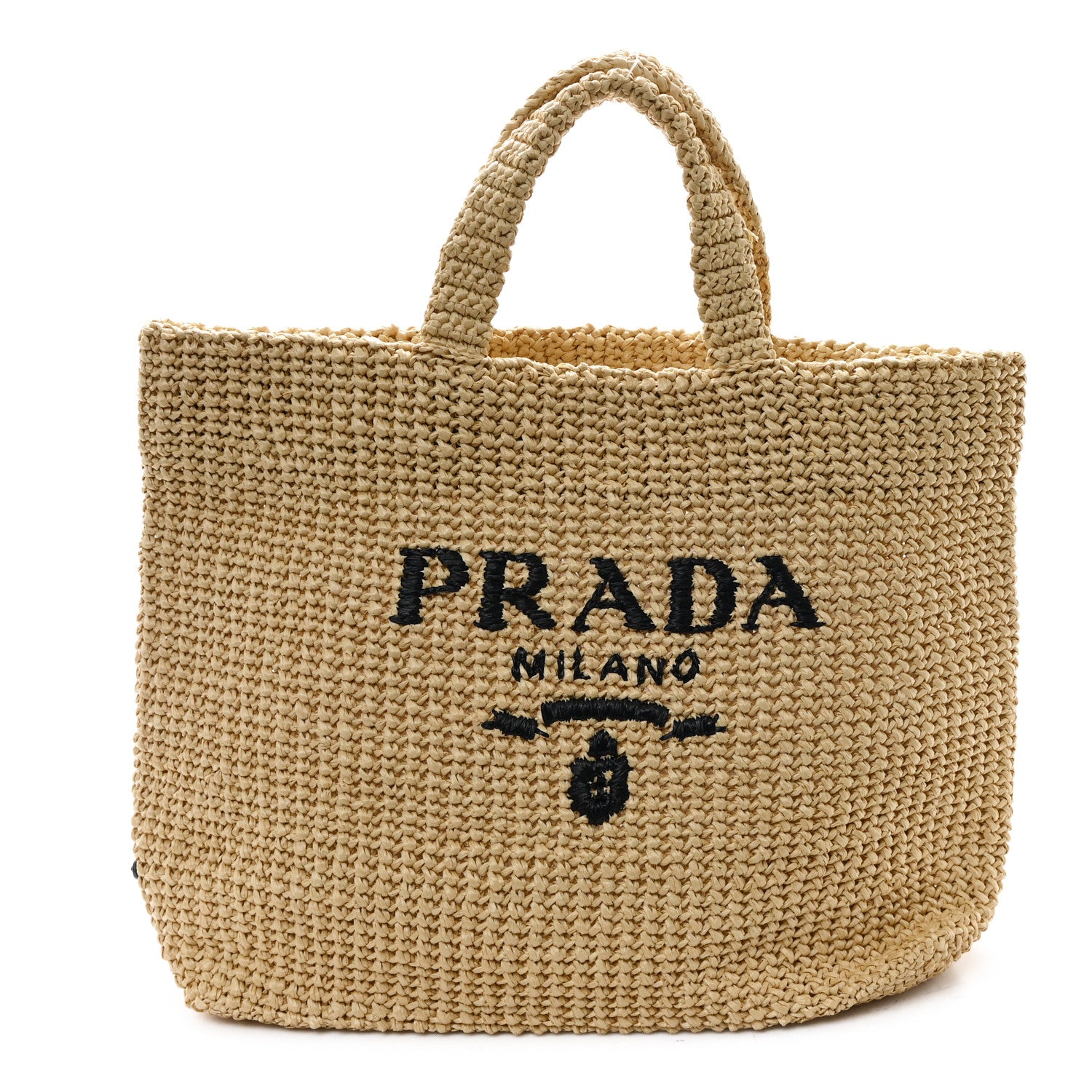 Prada Yarn Raffia Effect Crochet Embroidered Logo Tote Naturale 1 of 10
