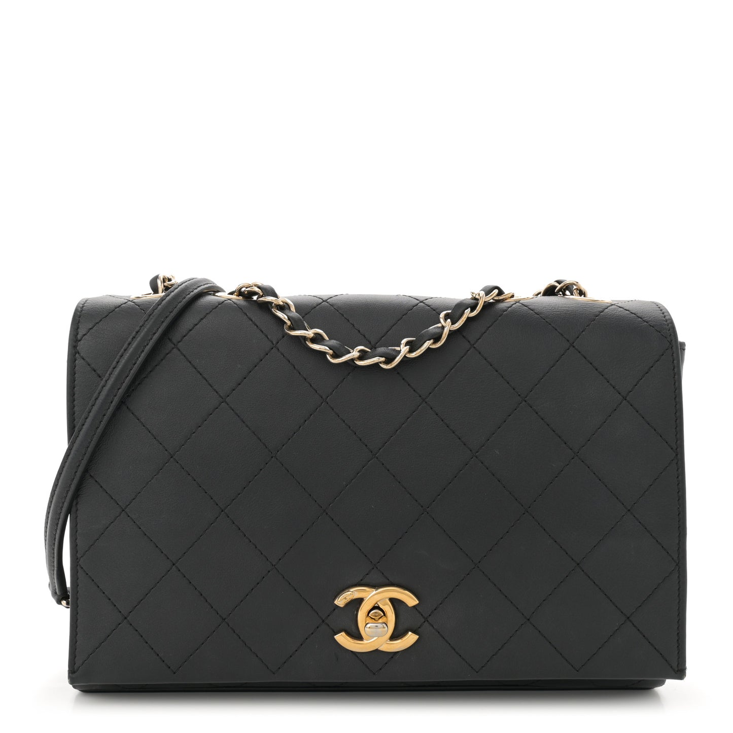 Calfskin Stitched Large Flap Black