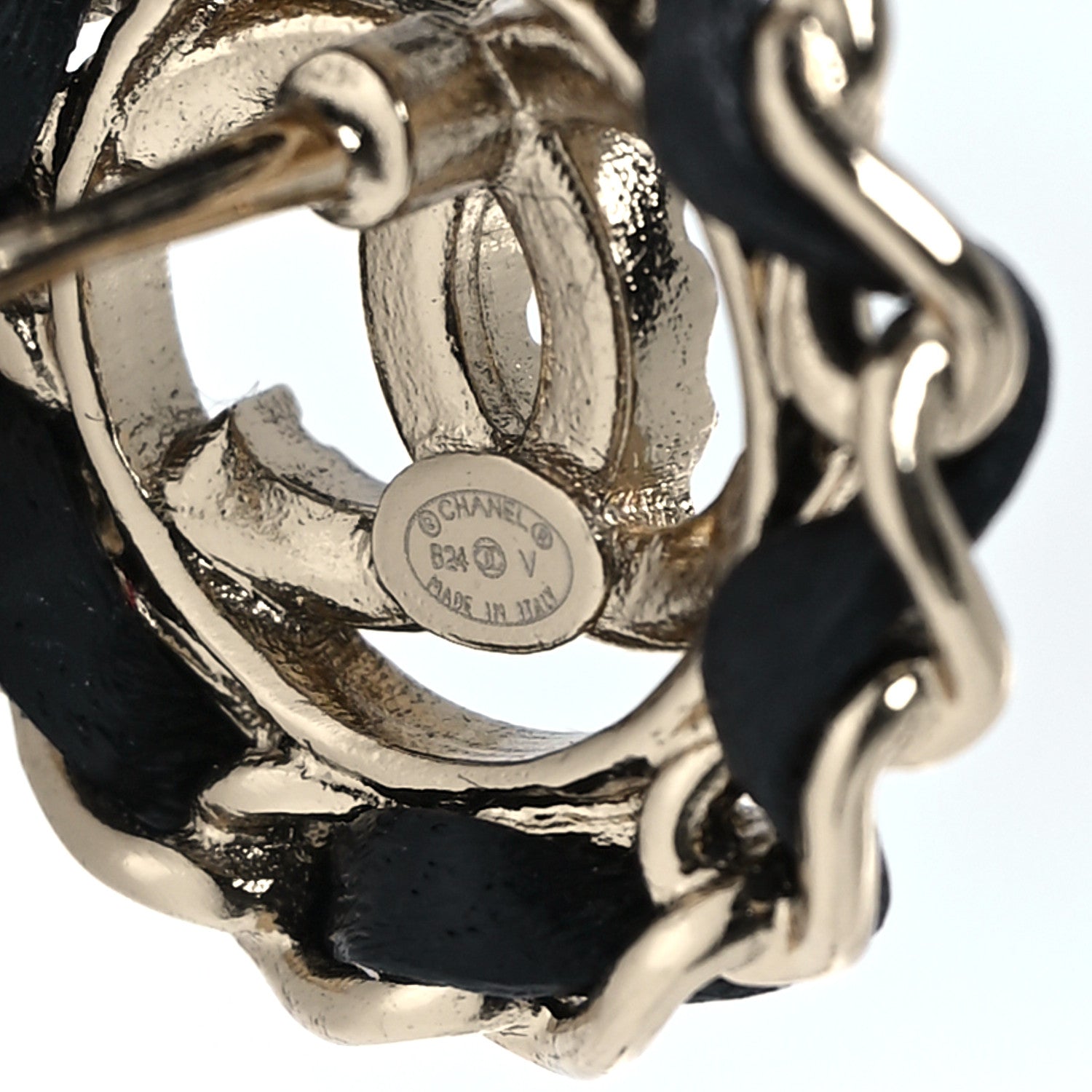 Chanel Crystal Lambskin Chain CC Stud Earrings Black Gold 4 of 5