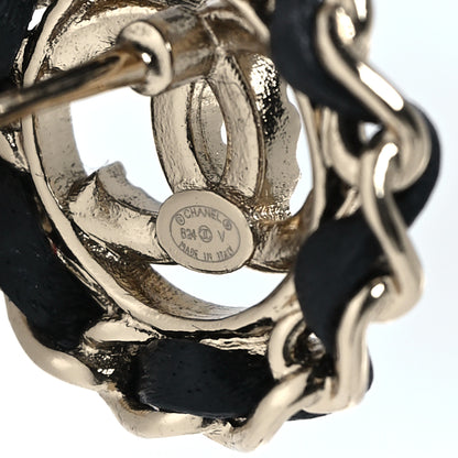 Chanel Crystal Lambskin Chain CC Stud Earrings Black Gold 4 of 5