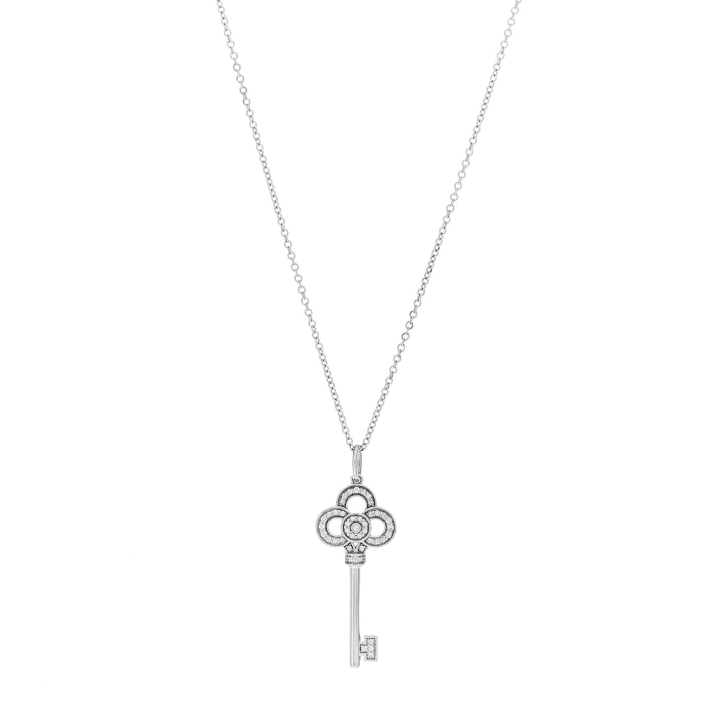 18K White Gold Diamond Mini Crown Key Pendant Necklace