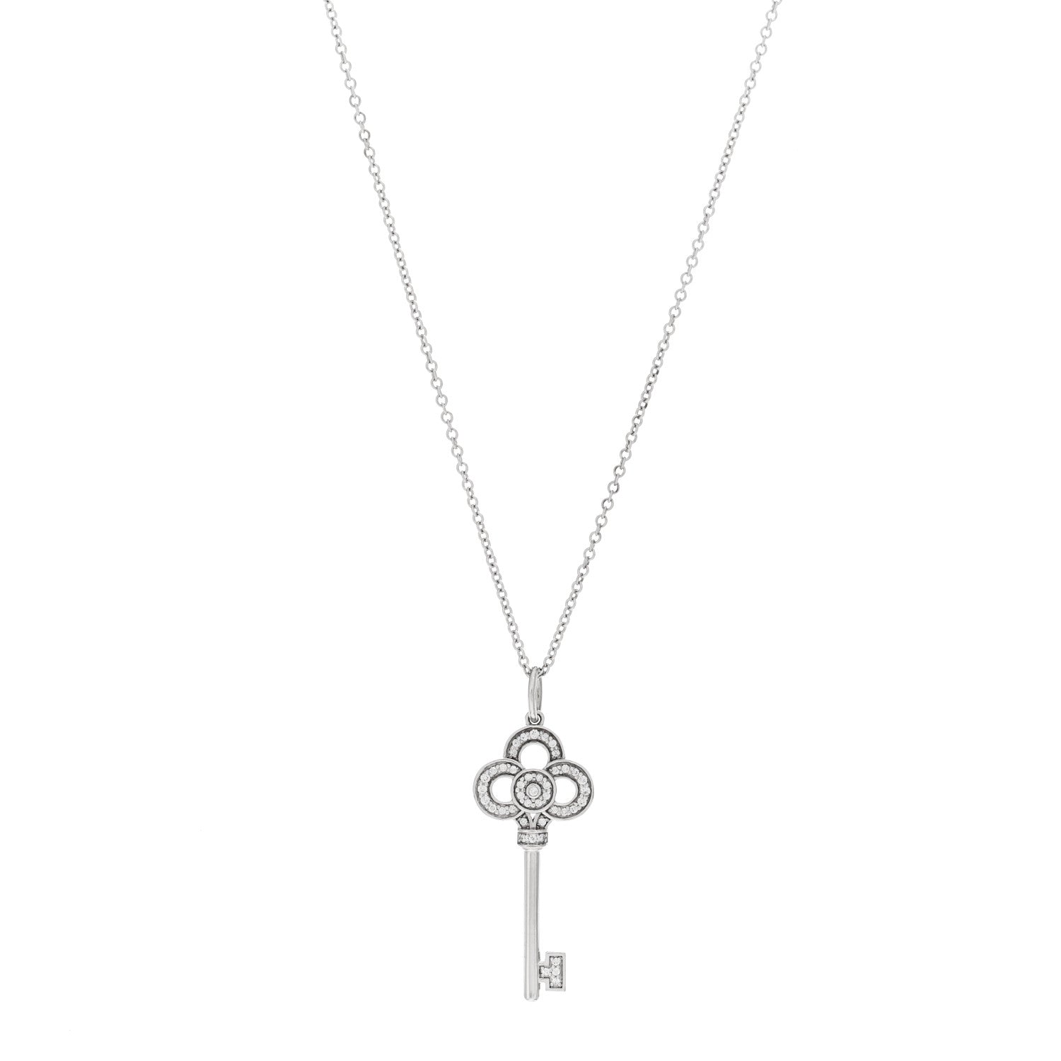 Tiffany 18K White Gold Diamond Mini Crown Key Pendant Necklace 1 of 4