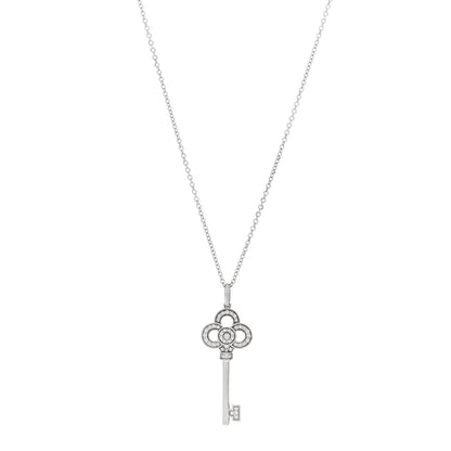 Tiffany 18K White Gold Diamond Mini Crown Key Pendant Necklace 1 of 4