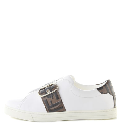 Fendi Vitello FF Embossed Womens Slip On Sneakers 40 Ultra White Maya Black 1 of 8