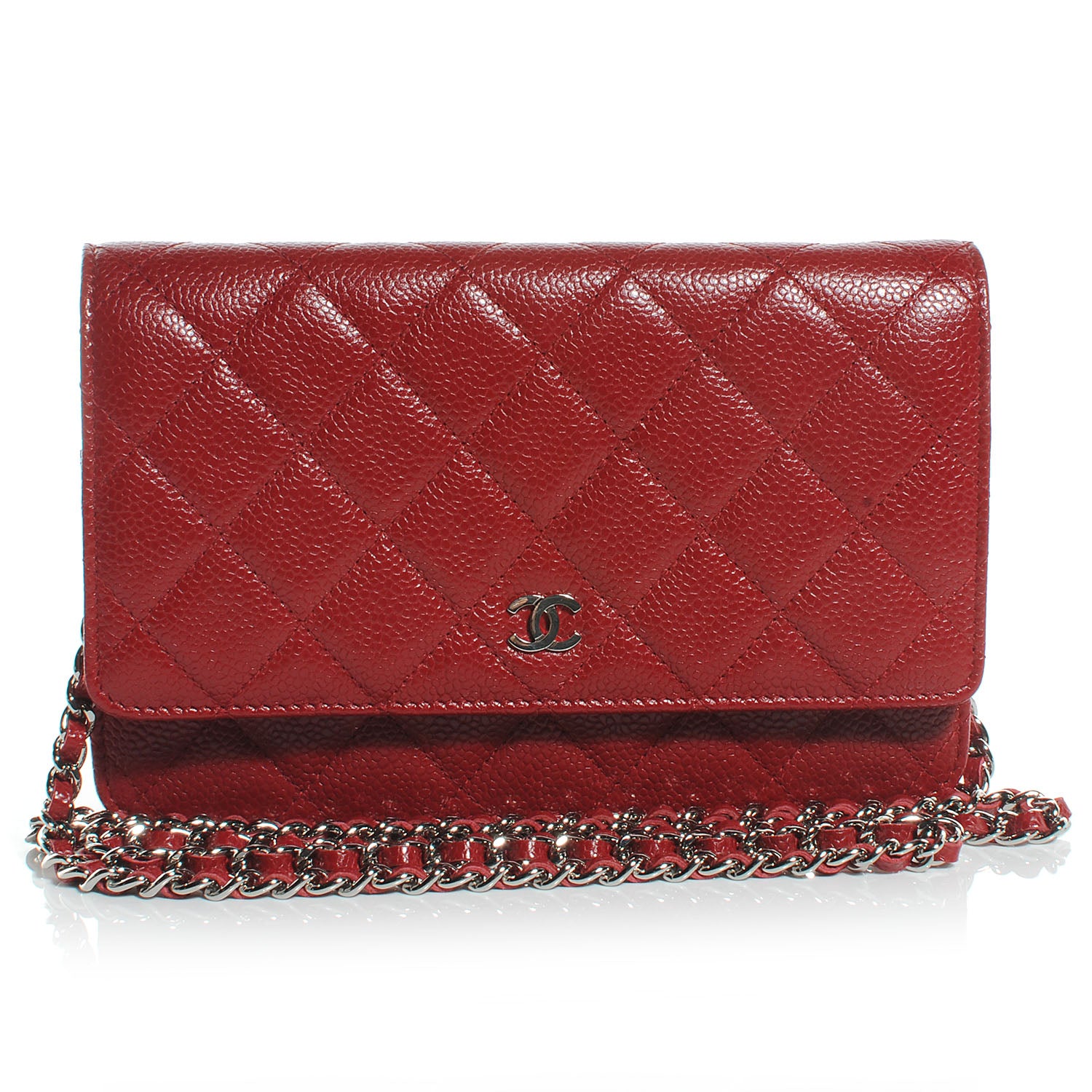 Chanel Caviar Classic Wallet on Chain WOC Red 1 of 8