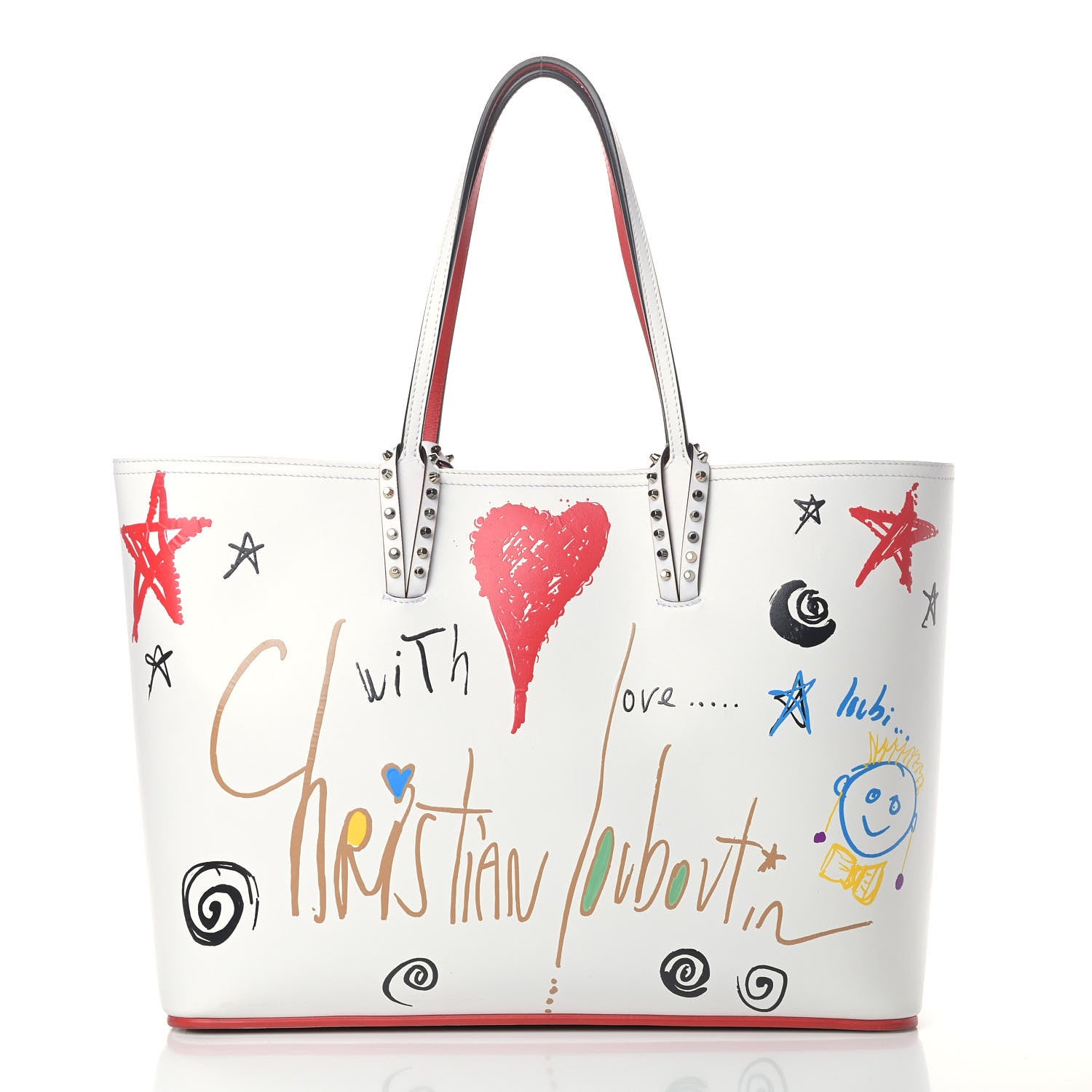 Christian Louboutin Calfskin Spikes Loubitag East West Cabata Tote White 2 of 8