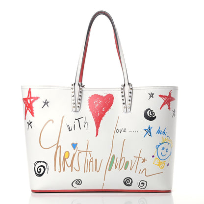 Christian Louboutin Calfskin Spikes Loubitag East West Cabata Tote White 2 of 8