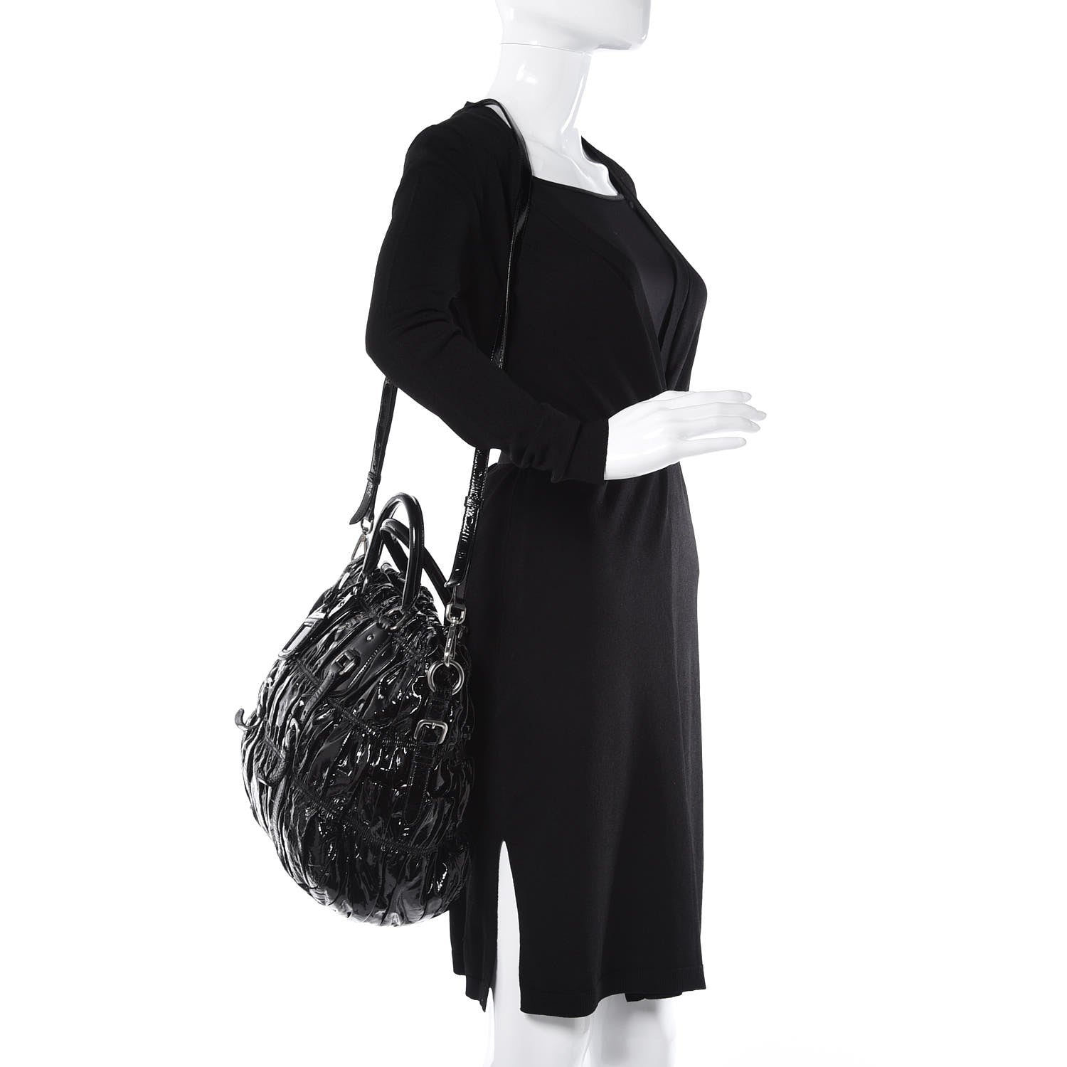 Prada Vernice Gaufre Tote Black 2 of 12