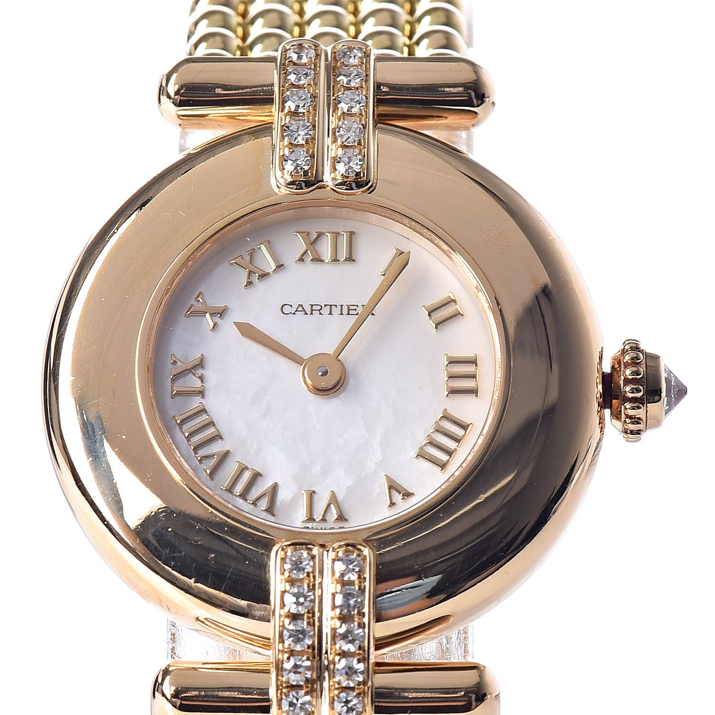 18K Yellow Gold Diamond Mother of Pearl 24mm Must de Colisee Quartz Watch