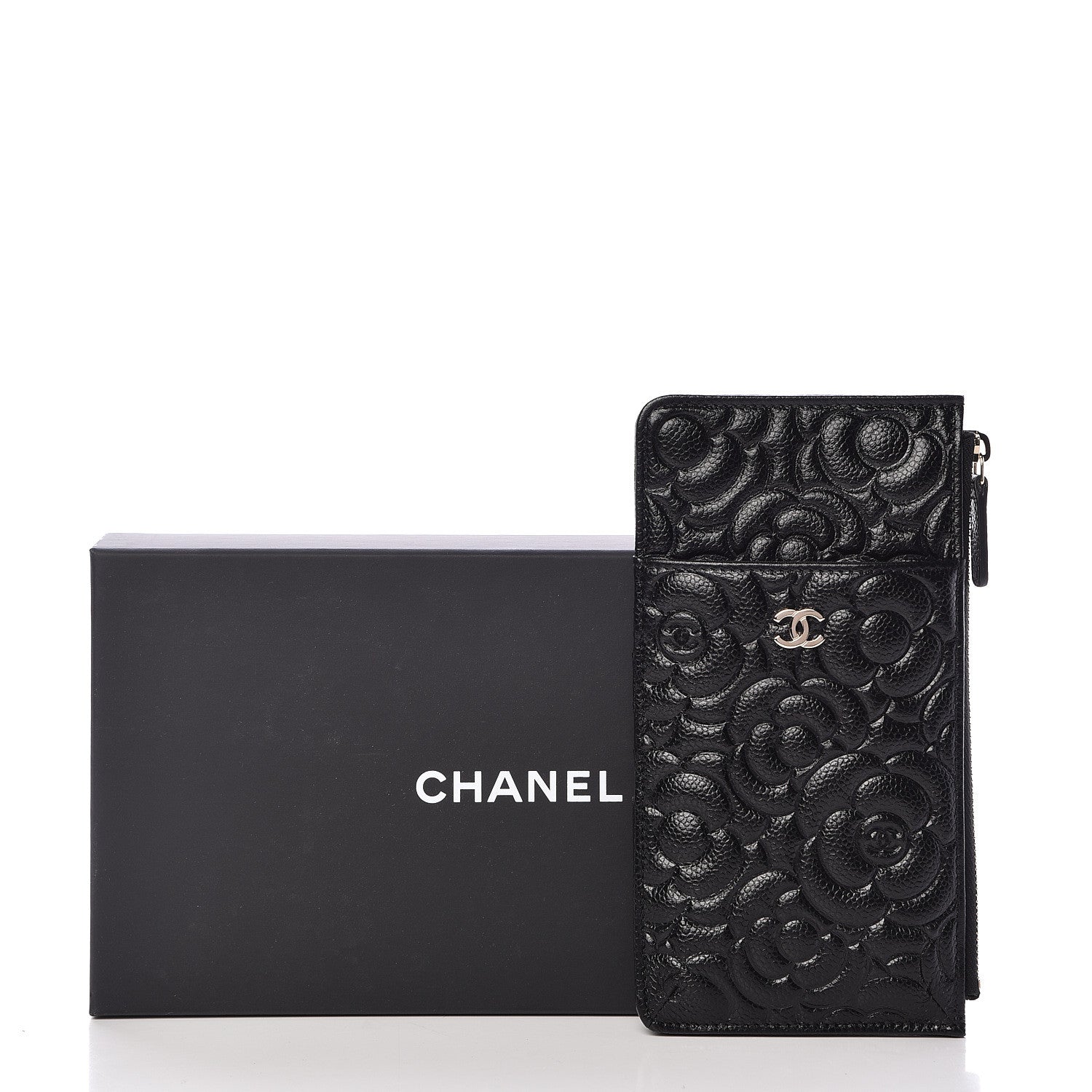 Chanel Caviar Camellia Embossed Classic Flat Wallet Pouch Black 8 of 8