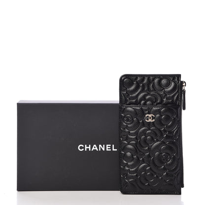 Chanel Caviar Camellia Embossed Classic Flat Wallet Pouch Black 8 of 8