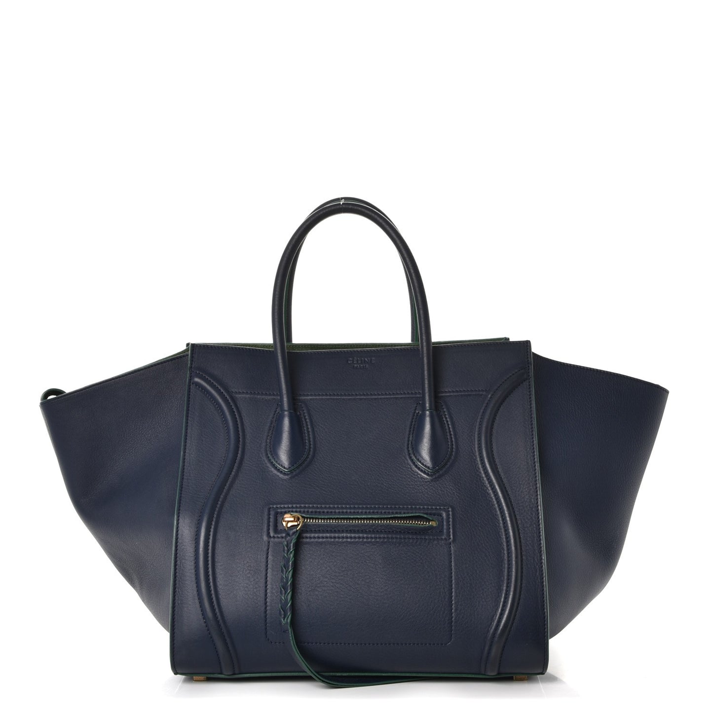 Supple Calfskin Medium Phantom Luggage Navy Blue Green Trim