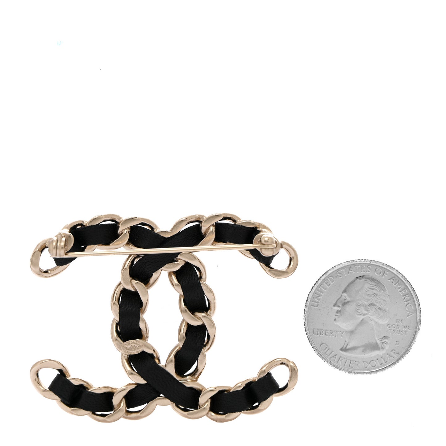 Lambskin Chain CC Brooch Black Gold
