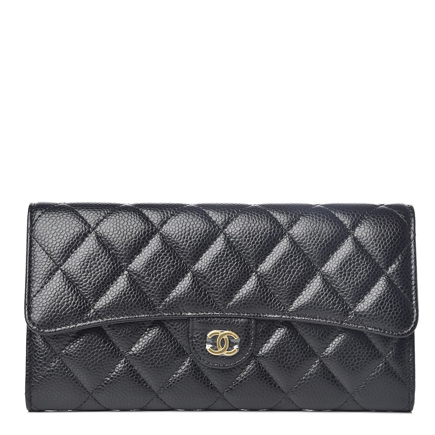 Caviar Quilted Large Gusset Flap Wallet Black