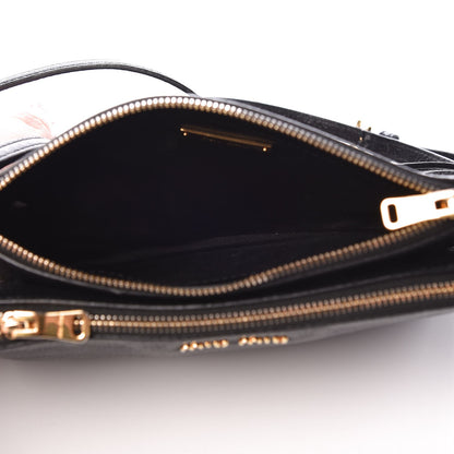 Miu Miu Goatskin Madras Double Zip Crossbody Bag Black 5 of 8