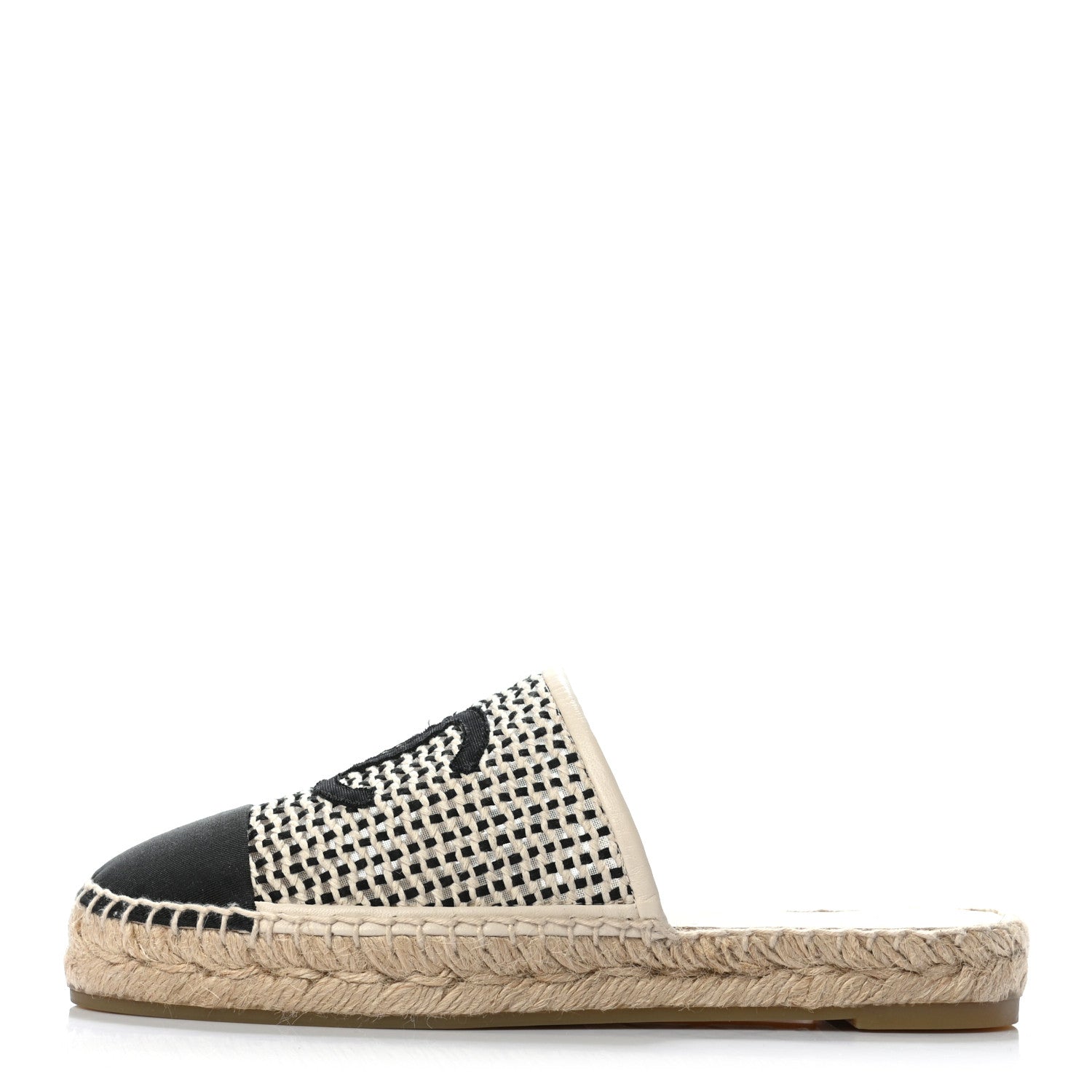 Chanel Mesh Grosgrain CC Espadrilles Mule 37 Beige Black 1 of 7