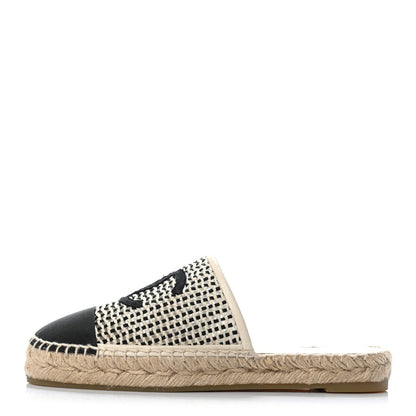 Chanel Mesh Grosgrain CC Espadrilles Mule 37 Beige Black 1 of 7