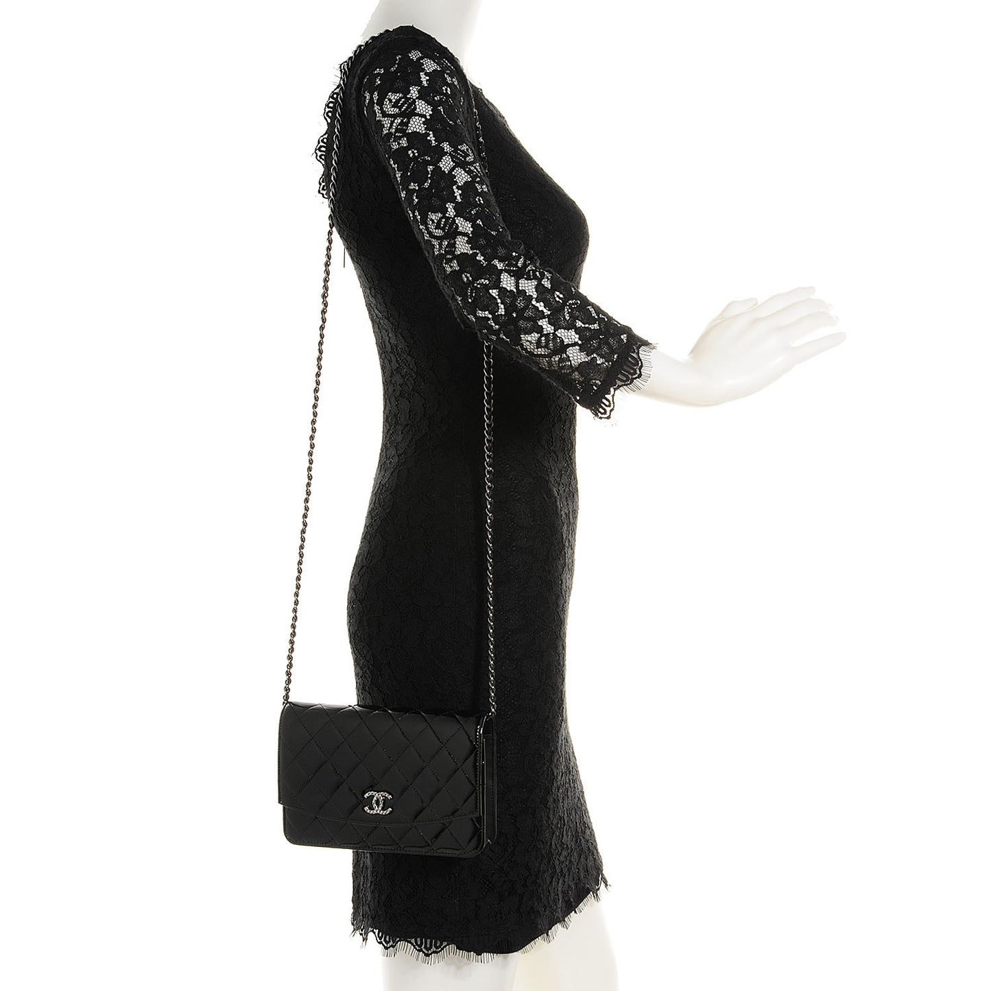 Patent Quilted Brilliant Wallet On Chain WOC Black