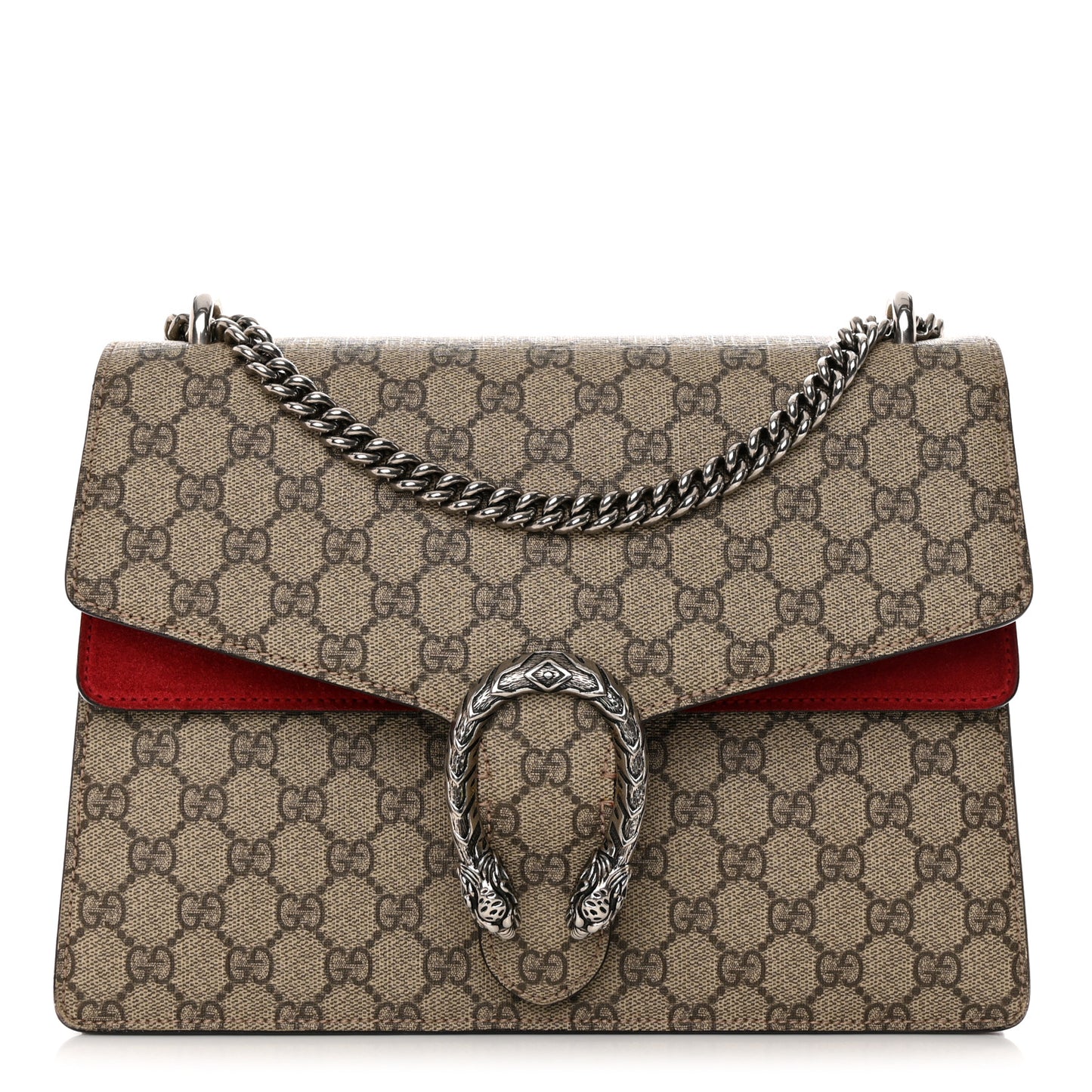 GG Supreme Monogram Suede Cudu Medium Dionysus Shoulder Bag Beige Ebony Vulcanic Red
