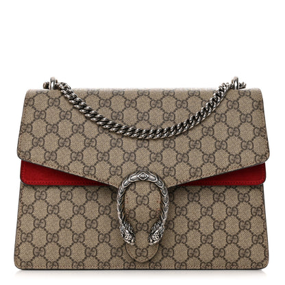 Gucci GG Supreme Monogram Suede Cudu Medium Dionysus Shoulder Bag Beige Ebony Vulcanic Red 1 of 18