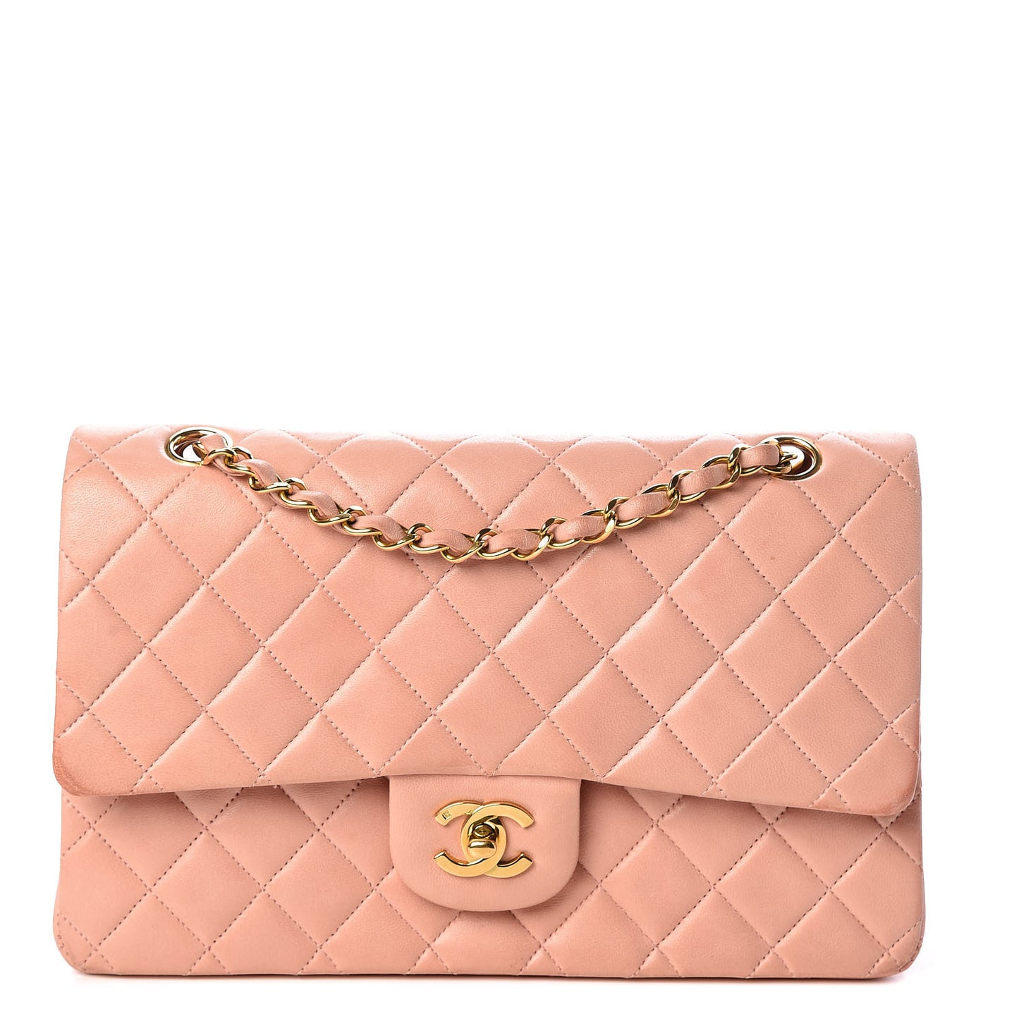 Lambskin Quilted Medium Double Flap Light Pink