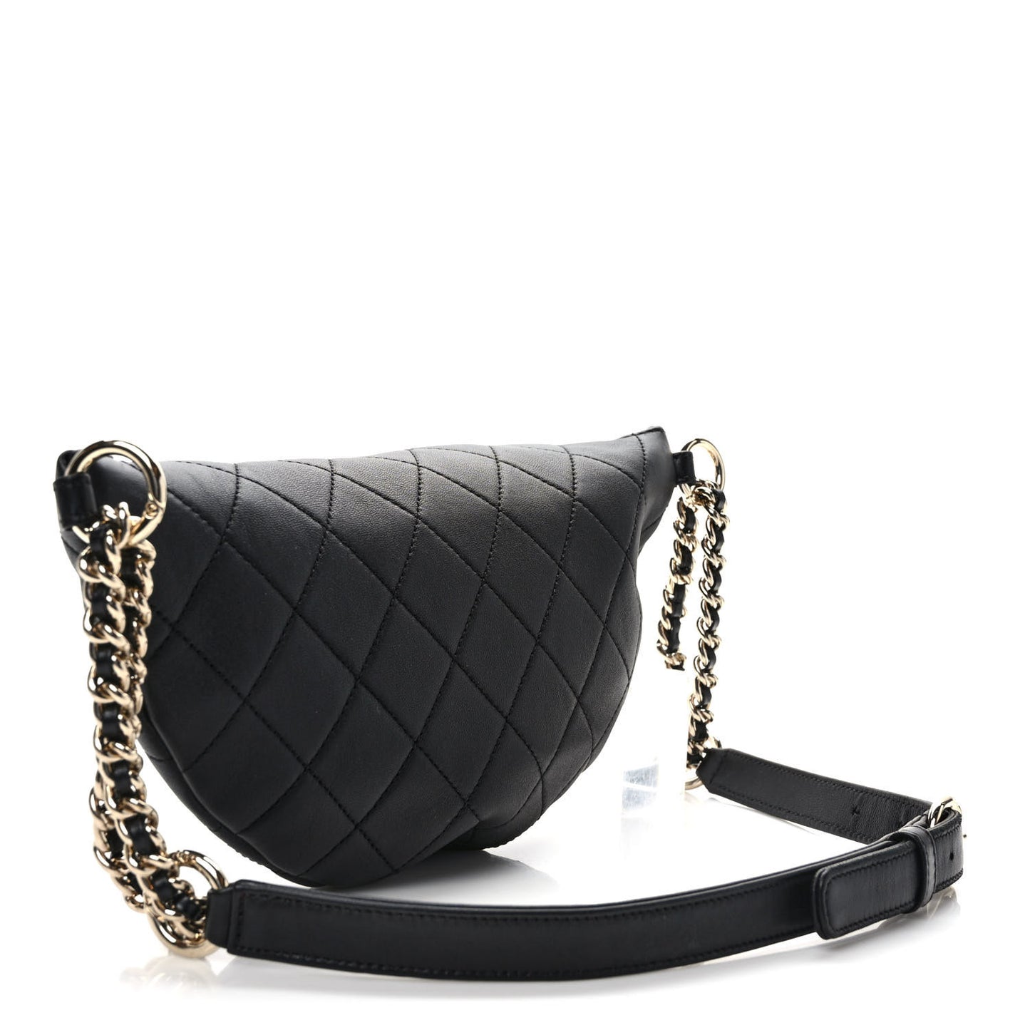 Lambskin Quilted Studded Waist Bag Fanny Pack Black