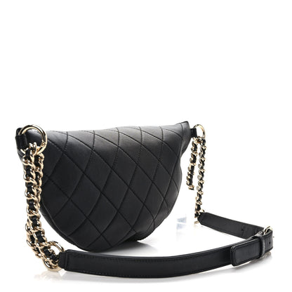 Chanel Lambskin Quilted Studded Waist Bag Fanny Pack Black 3 of 9
