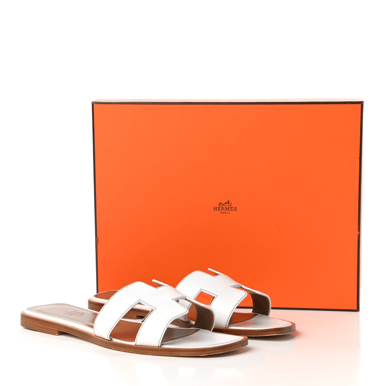 Hermes Box Calfskin Oran Sandals 37.5 White 9 of 9