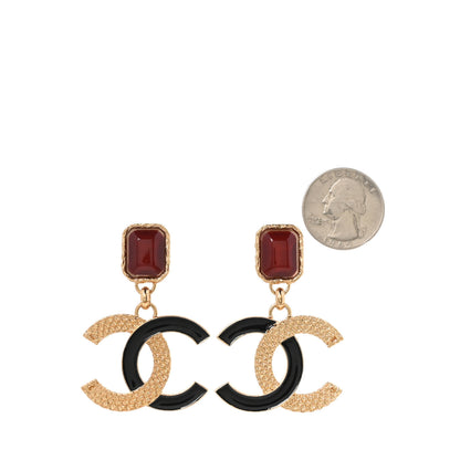 Chanel Metal Gripoix Enamel CC Drop Earring  Gold Black Red 2 of 5