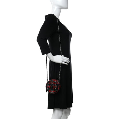 Chanel Tweed Quilted Round Filigree Clutch With Chain Red Black 2 of 9