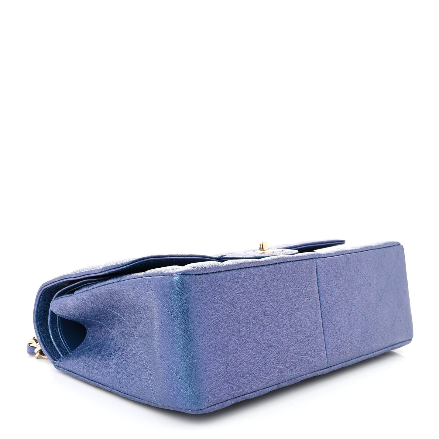 Iridescent Caviar Quilted Jumbo Double Flap Dark Blue
