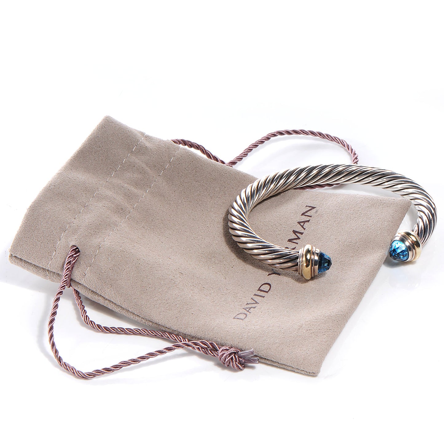 Sterling Silver 14K Yellow Gold Blue Topaz 7mm Cable Classics Bracelet