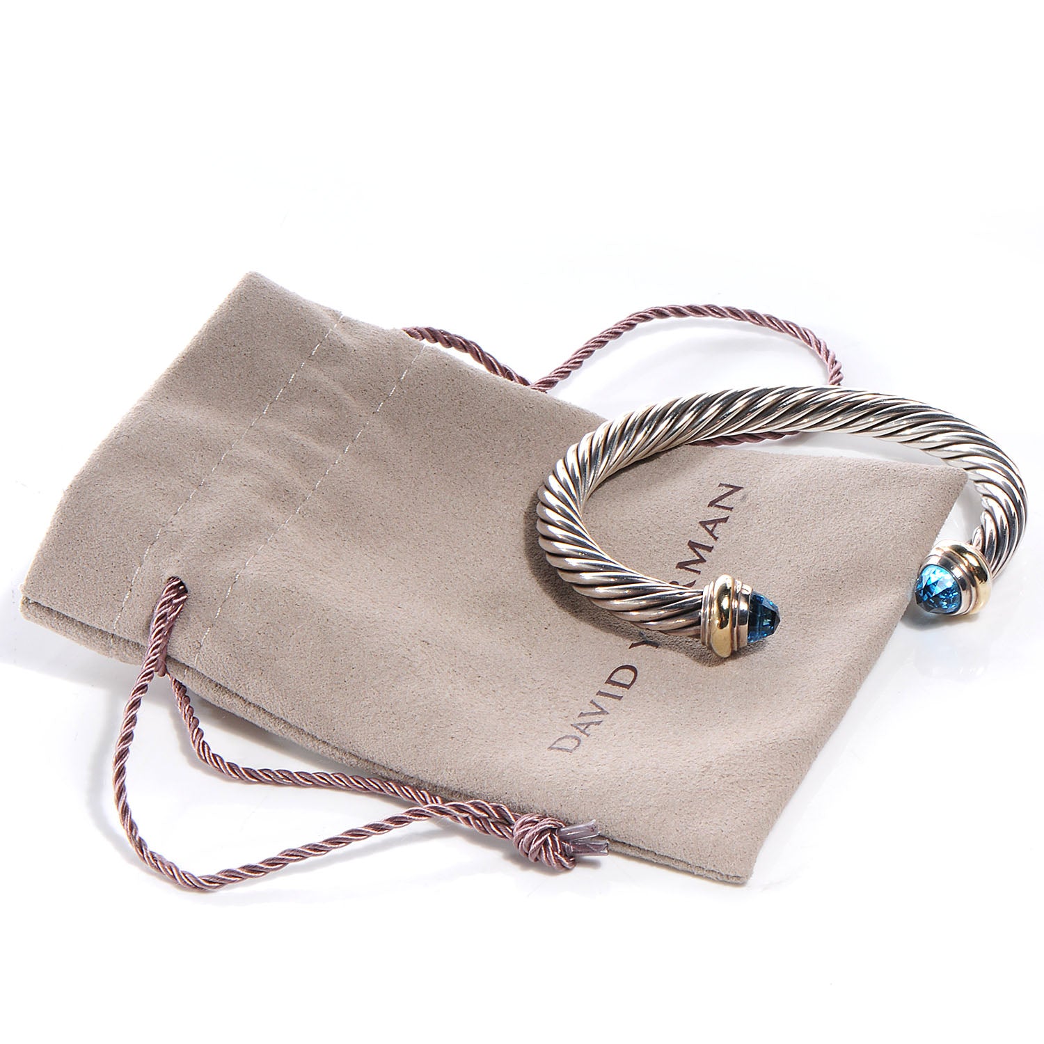 David Yurman Sterling Silver 14K Yellow Gold Blue Topaz 7mm Cable Classics Bracelet 6 of 6