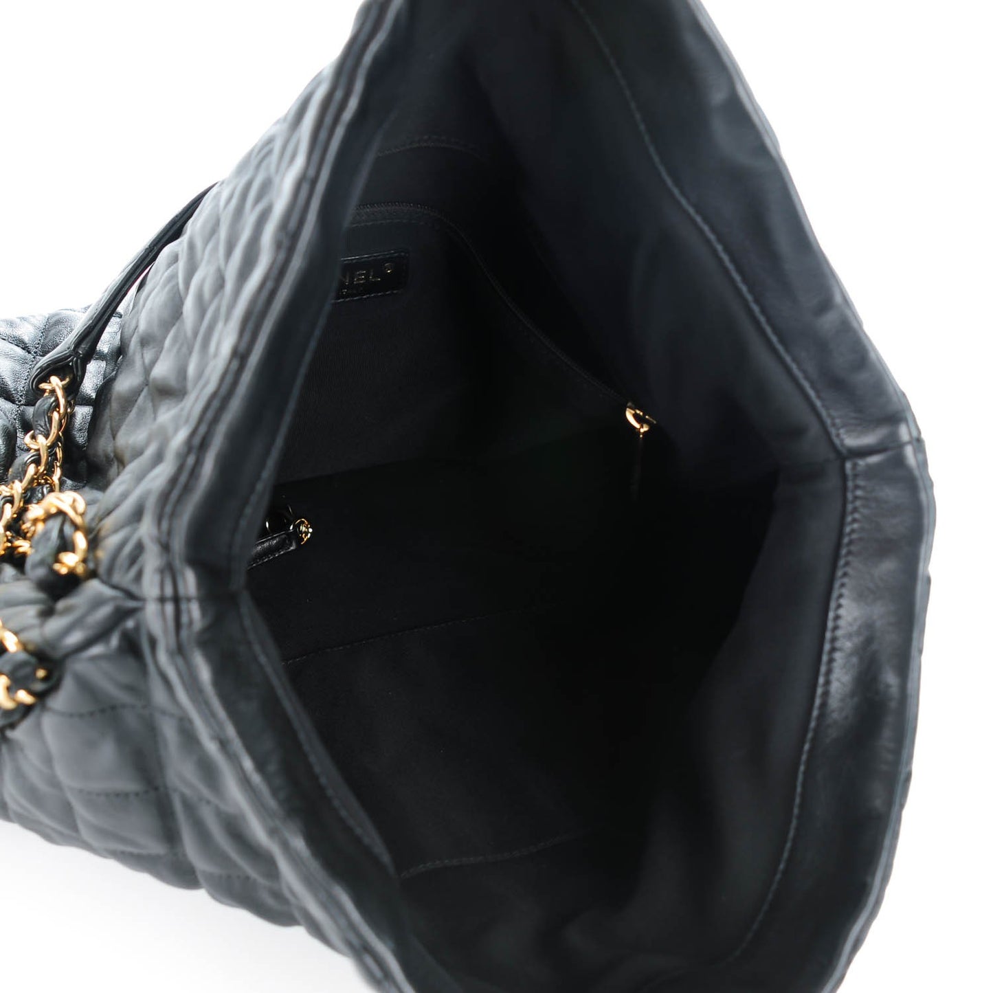 Calfskin Quilted Large Chain Me Hobo Black
