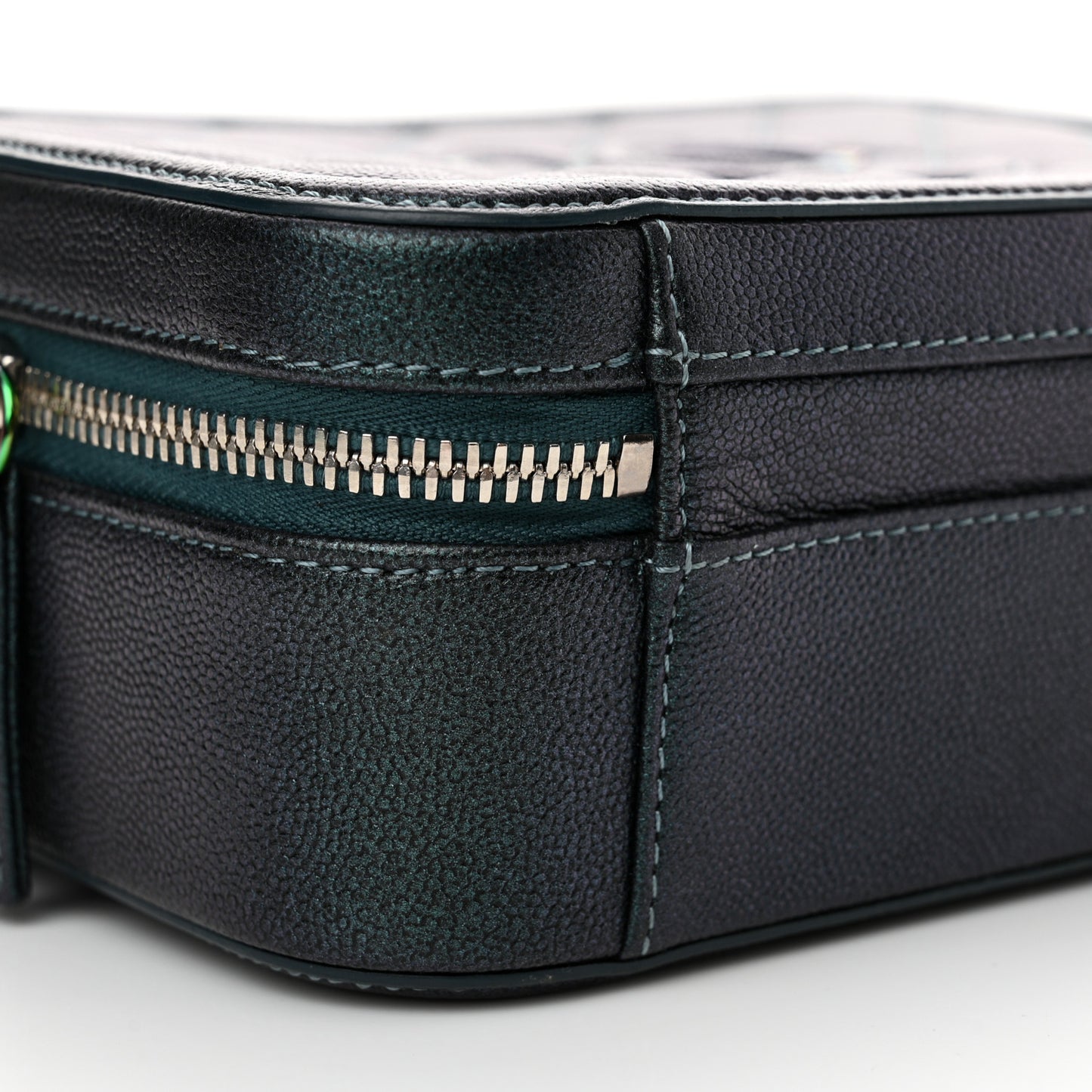 Iridescent Caviar Quilted Medium CC Filigree Vanity Case Dark Turquoise