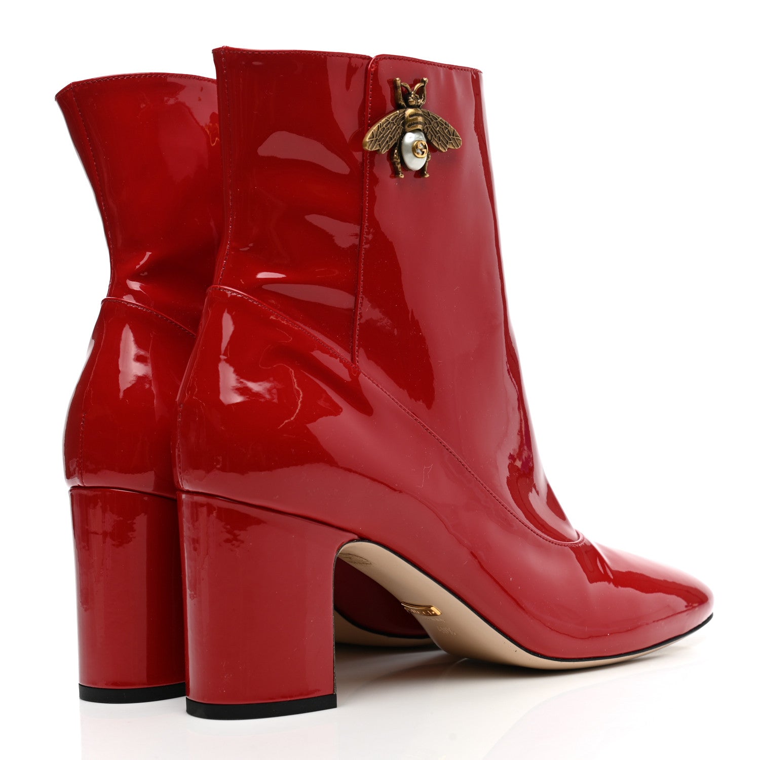 Gucci Patent Calfskin GG Lois Bee Ankle Booties 40.5 Red 4 of 10