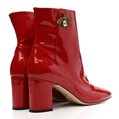 Gucci Patent Calfskin GG Lois Bee Ankle Booties 40.5 Red 4 of 10