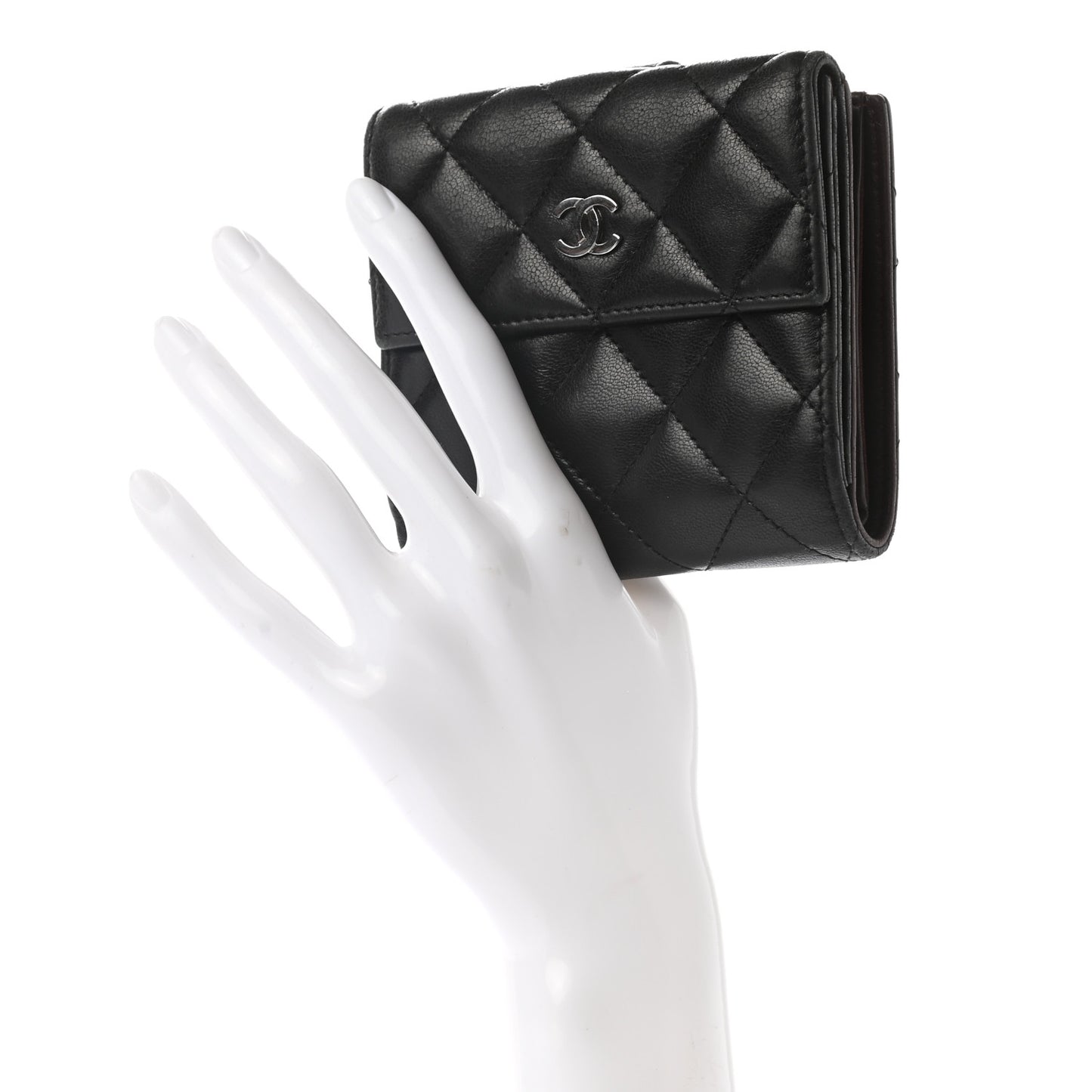 Lambskin Quilted Compact French Flap Wallet Black