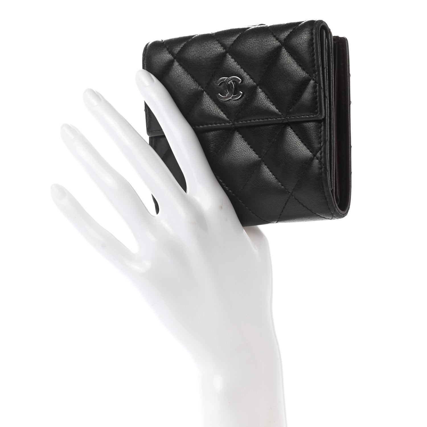 Chanel Lambskin Quilted Compact French Flap Wallet Black 2 of 7