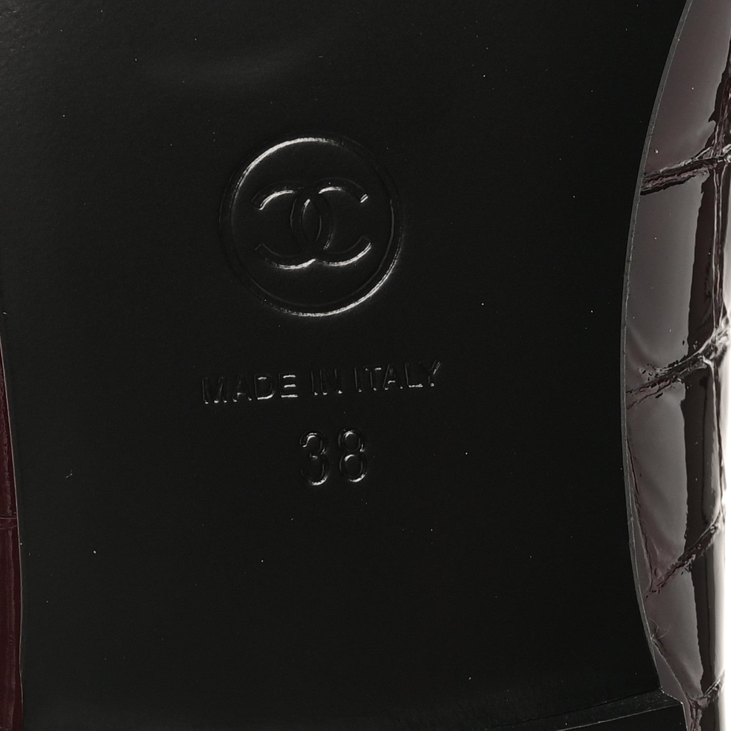 Chanel Patent Calfskin Crocodile Embossed Ballerina Flats  38 Dark Burgundy Black 8 of 10