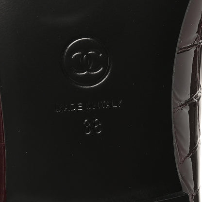 Chanel Patent Calfskin Crocodile Embossed Ballerina Flats  38 Dark Burgundy Black 8 of 10
