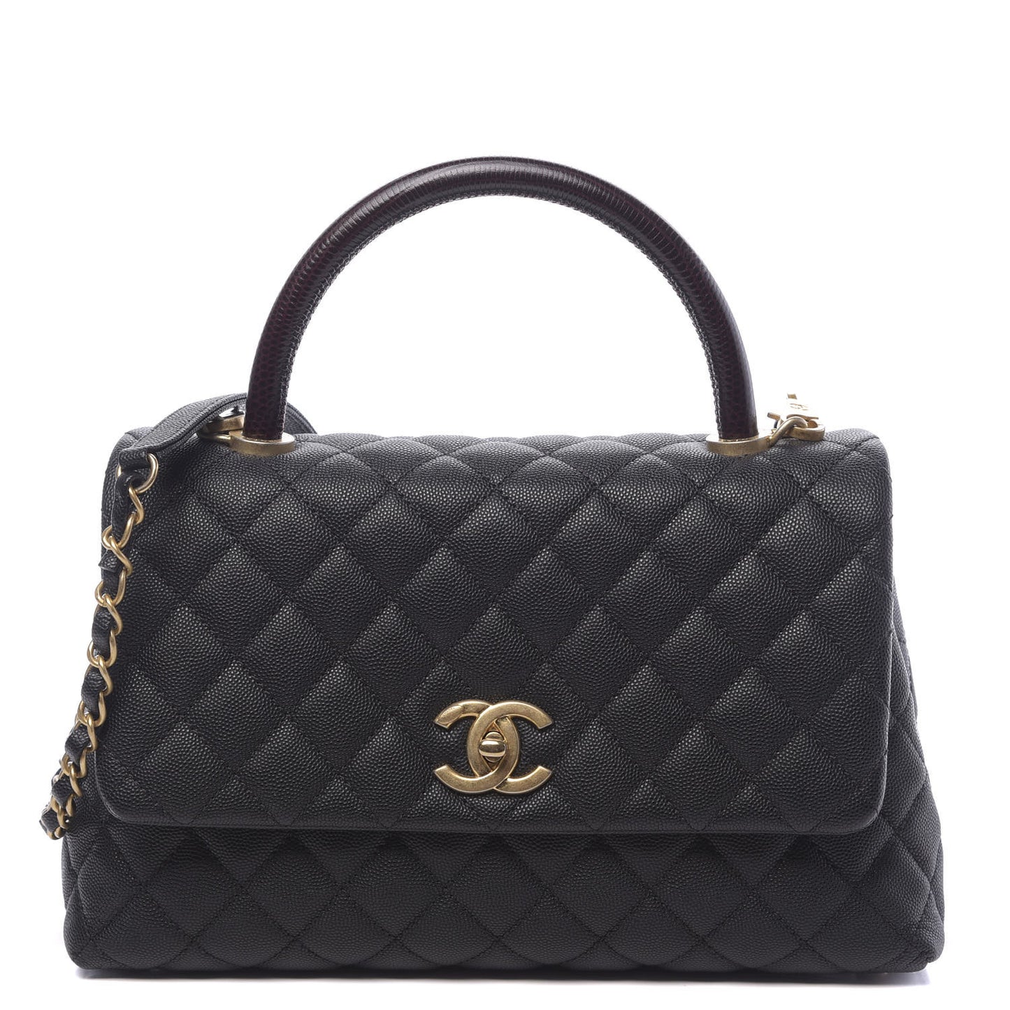 Caviar Lizard Embossed Quilted Small Coco Handle Flap Black