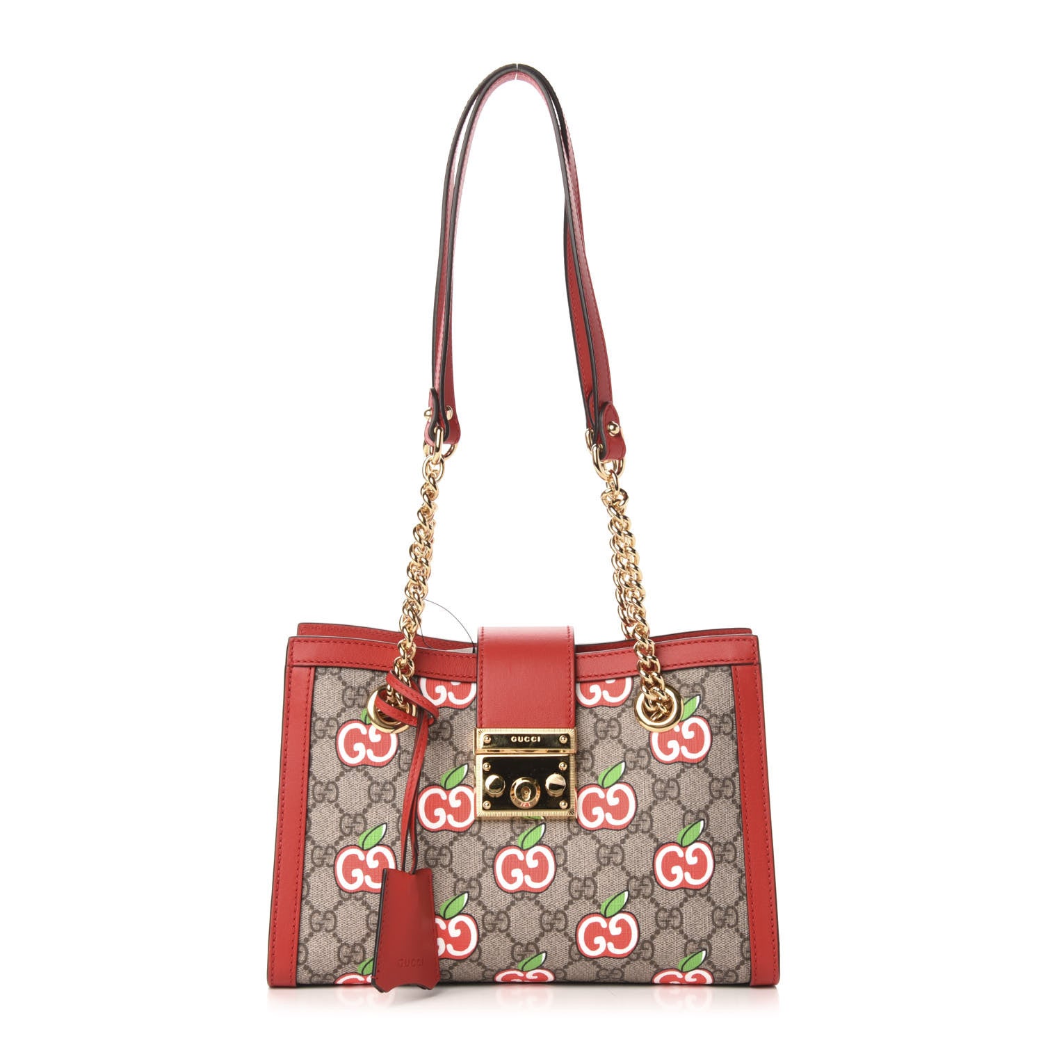 Gucci GG Supreme Monogram Apple Small Padlock Tote Beige Multicolor Lobster Red 1 of 10