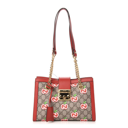 Gucci GG Supreme Monogram Apple Small Padlock Tote Beige Multicolor Lobster Red 1 of 10