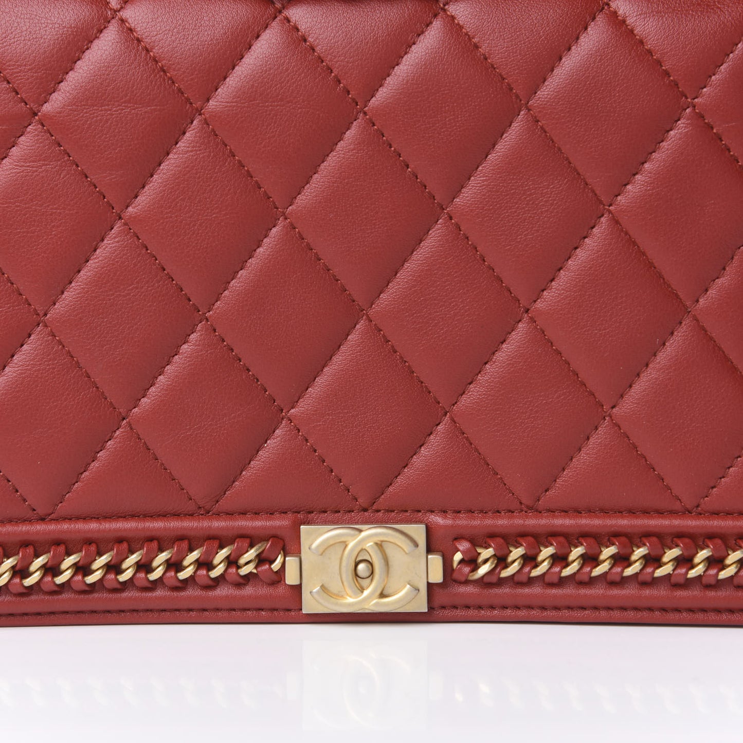 Calfskin Quilted Chain Around Boy Wallet On Chain WOC Red