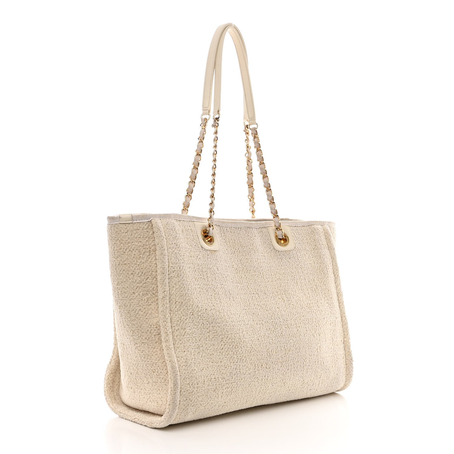 Chanel Lurex Boucle Small Deauville Tote Ivory 3 of 14