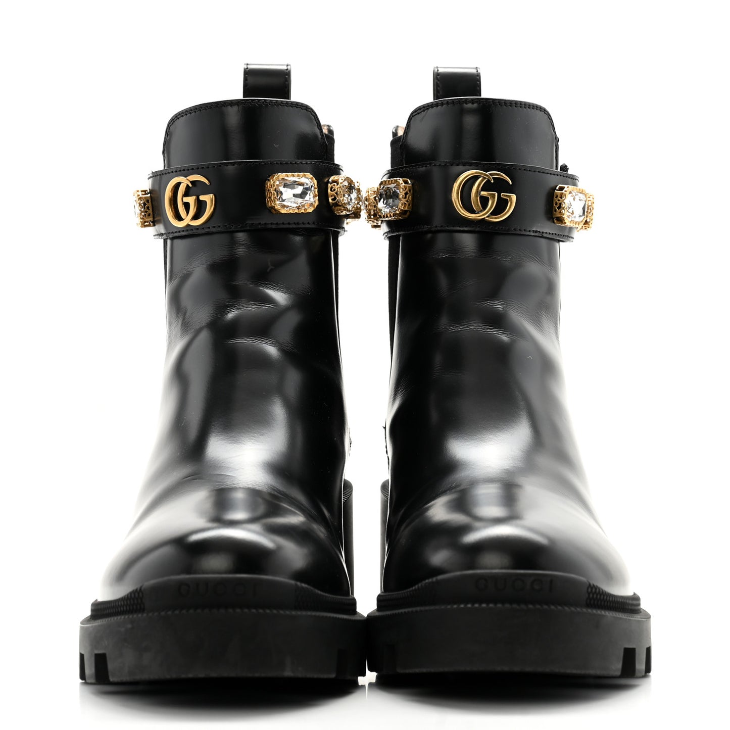 Calfskin Crystal GG Trip Chelsea Ankle Boots 39.5 Black